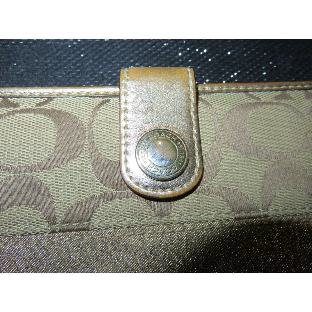 Coach Signature C Canvas Leather Glitter Zip Around & Snap Closure Long Wallet - Picture 10 of 12